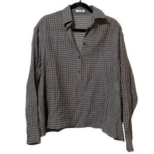 Schella Kann Grey Semi Transparent Plaid Henley Blouse Woman’s 34 Quiet Luxury